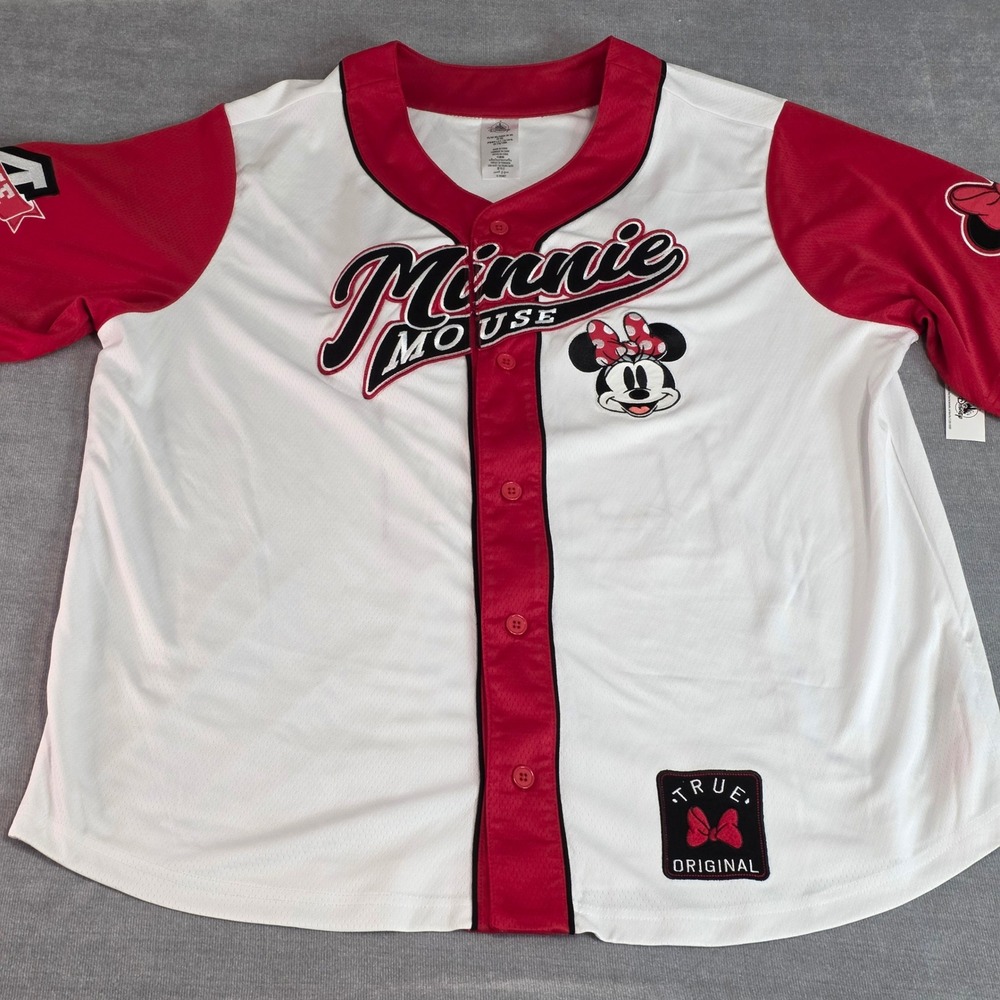 Disney Parks Minnie Mouse Baseball Jersey Women XXL NWT White Red Embroidered